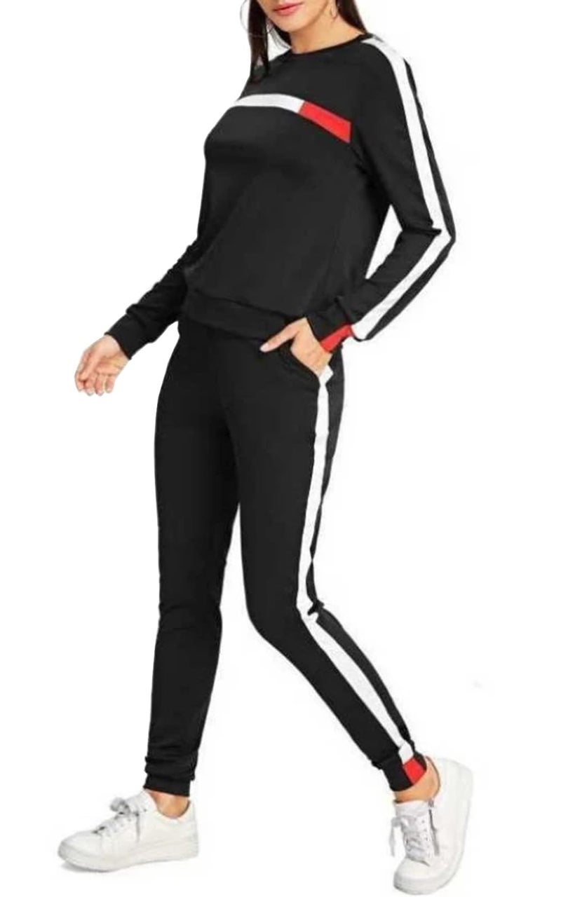KANSOON Women Stripe Patchwork Long Sleeve Sweatshirt Tops and Long Pants Two Piece Tracksuit Outfits,Black,Small - Image 3