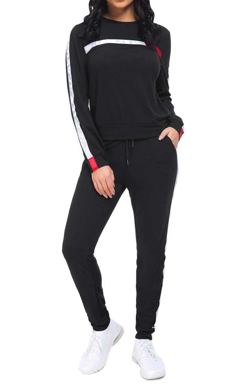 KANSOON Women Stripe Patchwork Long Sleeve Sweatshirt Tops and Long Pants Two Piece Tracksuit Outfits,Black,Small - Image 4