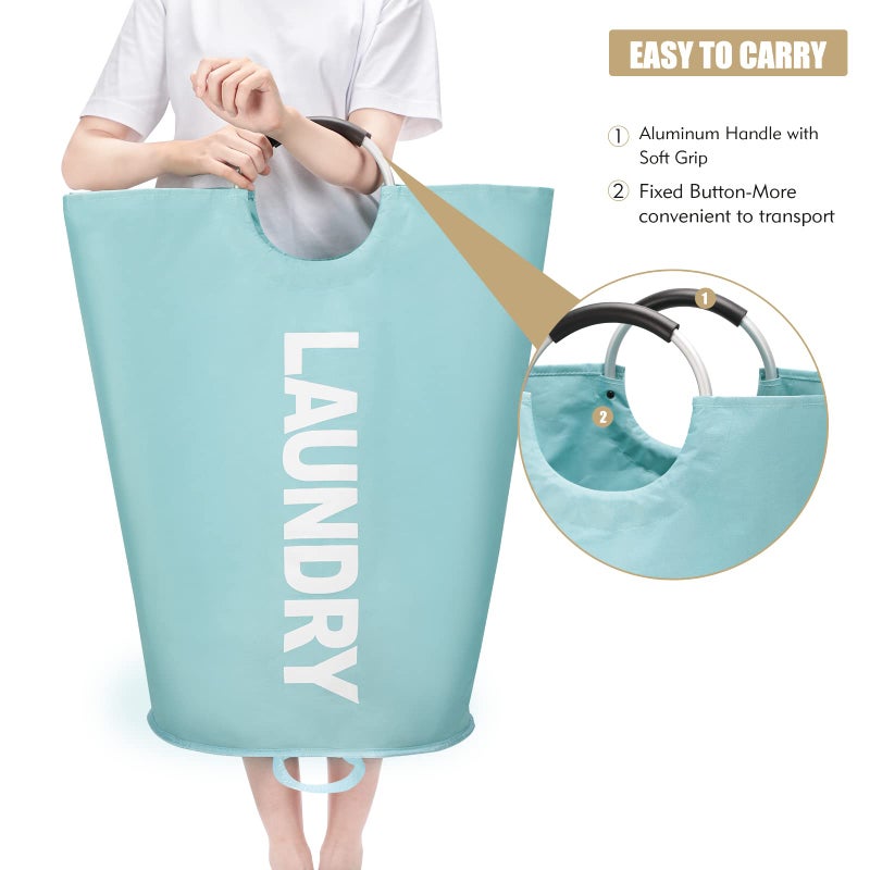 Maxsilan 90L Large Laundry Basket, Freestanding Tall Clothes Hamper, Collapsible Laundry Bag, Light Blue - Image 5