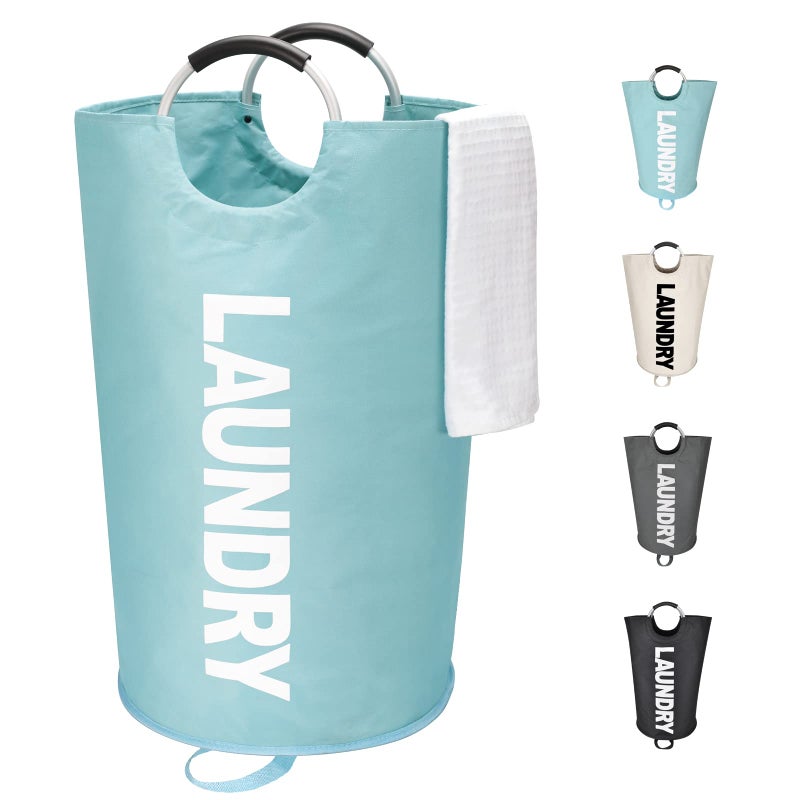 Maxsilan 90L Large Laundry Basket, Freestanding Tall Clothes Hamper, Collapsible Laundry Bag, Light Blue - Image 1