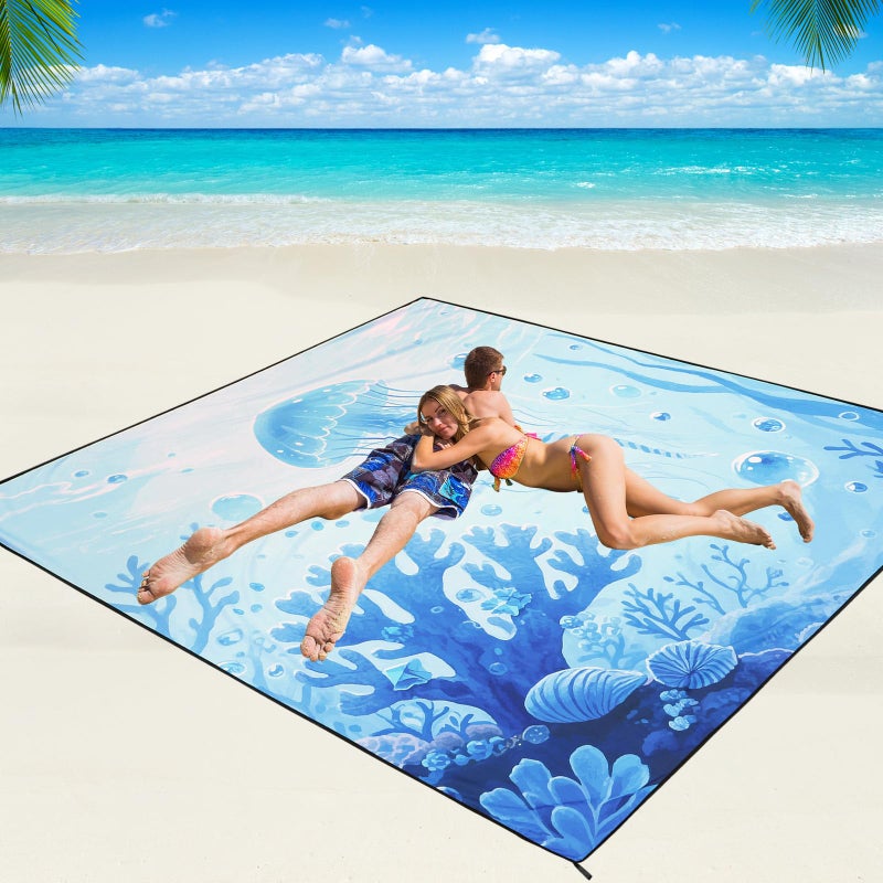 WIWIGO Beach Blanket Waterproof Sandproof Beach Mat 79" X 83"/10'x9'for 2-8 Adults Quick Drying Outdoor Picnic Mat Beach Accessories for Travel, Camping, Hiking - Image 1