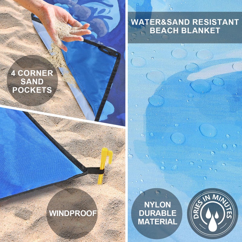 WIWIGO Beach Blanket Waterproof Sandproof Beach Mat 79" X 83"/10'x9'for 2-8 Adults Quick Drying Outdoor Picnic Mat Beach Accessories for Travel, Camping, Hiking - Image 3