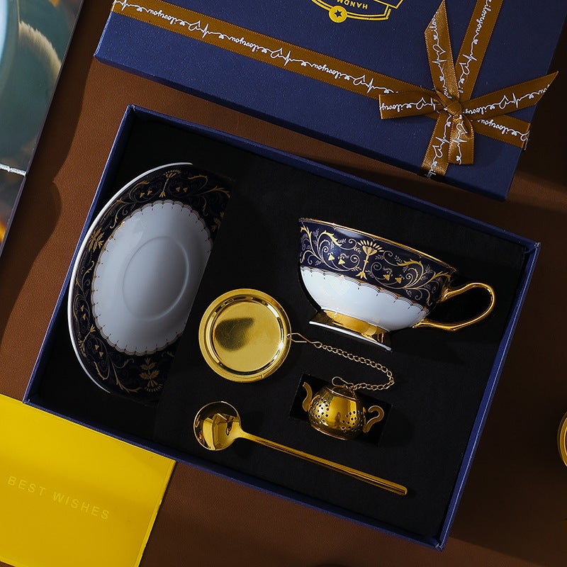 Elegant European Style Ceramic Coffee Cup Set with Saucers - Vintage Afternoon Tea Gift Box