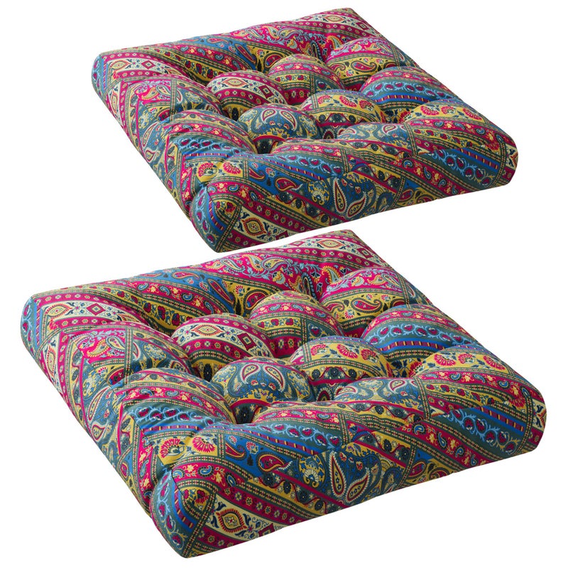 Codi Floor Pillow for Kids Square Large Pillows Seating for Adults Bohemian Big Cushions for Yoga Room Tatami Sitting Memory Foam Added 22x22 Inch Multi Blaidiere Set of 2
