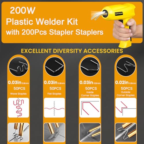 Serplex® 200W Plastic Welder Welding Machine Hot Stapler Kit, Plastic Welder Gun with Light, Car Bumper Repair Kit with 200PCS Stapler Staplers Plastic Welder & Soldering Iron Gun Plastic Repair Kit - Image 3