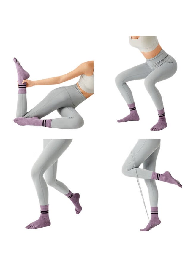 Dweck Yoga Socks, Non-Slip, Professional, For Sports And Pilates, Mid-Calf Length, Indoor Fitness Exercise, Five-Toe Toe Socks, Purple - Image 2