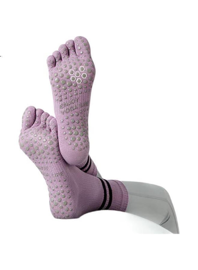 Dweck Yoga Socks, Non-Slip, Professional, For Sports And Pilates, Mid-Calf Length, Indoor Fitness Exercise, Five-Toe Toe Socks, Purple - Image 3