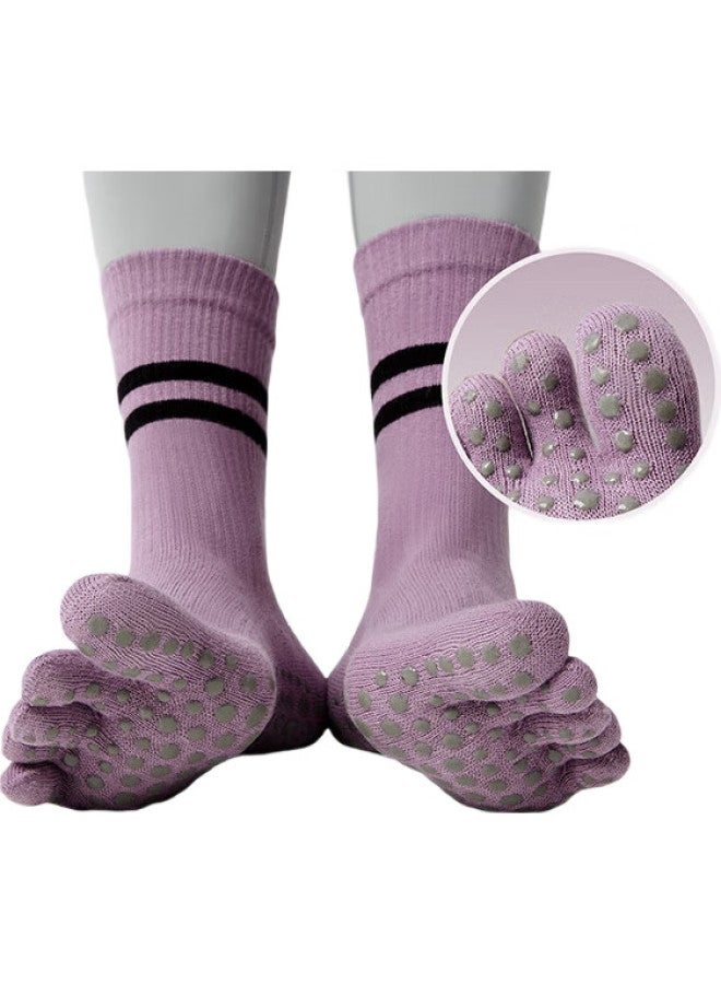 Dweck Yoga Socks, Non-Slip, Professional, For Sports And Pilates, Mid-Calf Length, Indoor Fitness Exercise, Five-Toe Toe Socks, Purple - Image 1