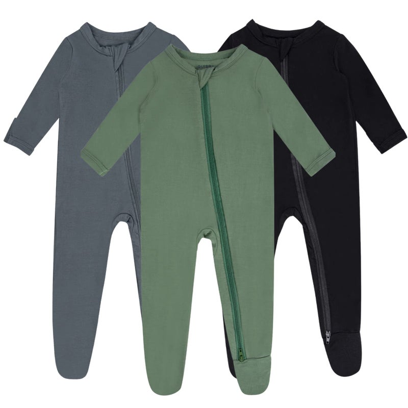 GUISBY Baby Footed Pajamas with Mittens and Zippers Rayon Made From bamboo Long Sleeve Pjs 3Pack 36 Months