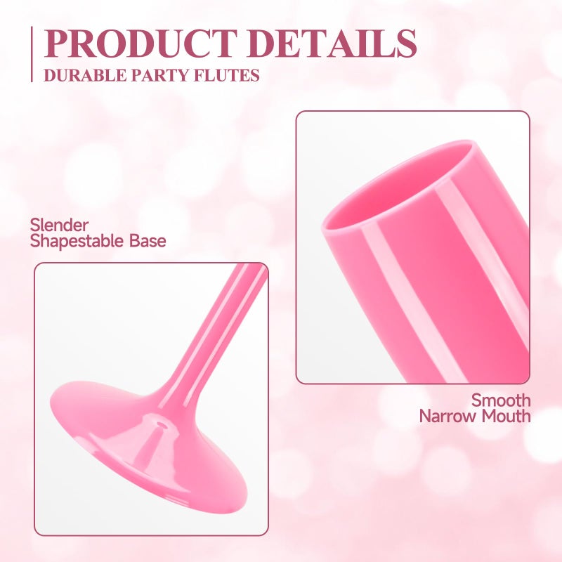 XUWAIDSGN Champagne Flute Acrylic Champagne Glasses Wedding Toasting Champagne Flute Goblet Plastic Reusable Unbreakable Champagne Cups for Bachelorette Wedding Bridal Shower Party (Pink, 10) - Image 3
