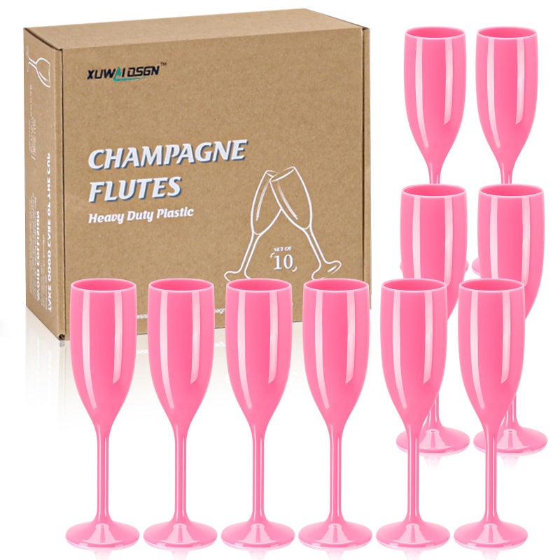 XUWAIDSGN Champagne Flute Acrylic Champagne Glasses Wedding Toasting Champagne Flute Goblet Plastic Reusable Unbreakable Champagne Cups for Bachelorette Wedding Bridal Shower Party (Pink, 10) - Image 1