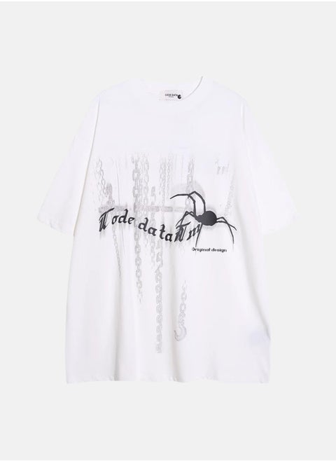 Code Data White Spider Printed Oversized T-shirt