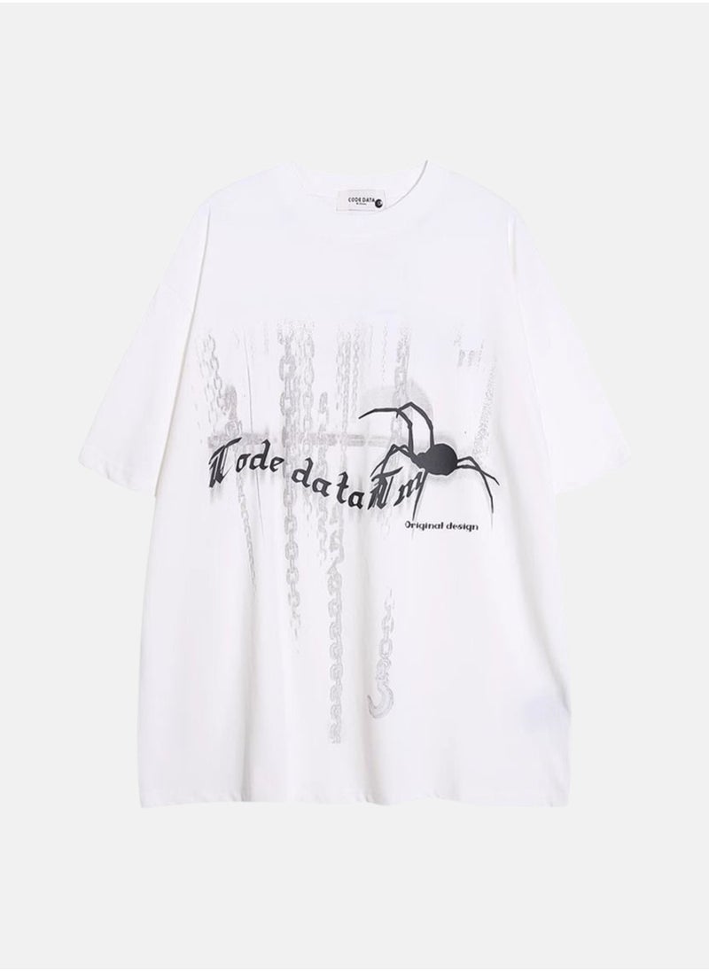 Thirty-One Code Data White Spider Printed Oversized T-shirt  - Image 1
