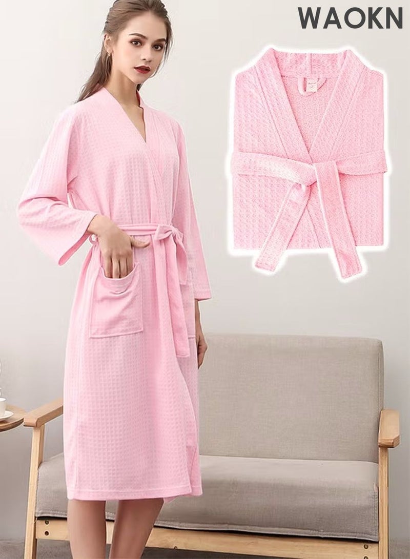 WAOKN Premium Waffle Weave Kimono Bathrobe for Adults - Luxurious & AbsorbentSoft Shine Pockets, Luxury Hotel & Spa Bath Robe, Unisex for After Shower or Swimming (Bathrobe, Shower Robe) - Image 1
