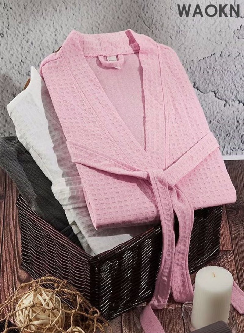 WAOKN Premium Waffle Weave Kimono Bathrobe for Adults - Luxurious & AbsorbentSoft Shine Pockets, Luxury Hotel & Spa Bath Robe, Unisex for After Shower or Swimming (Bathrobe, Shower Robe) - Image 2