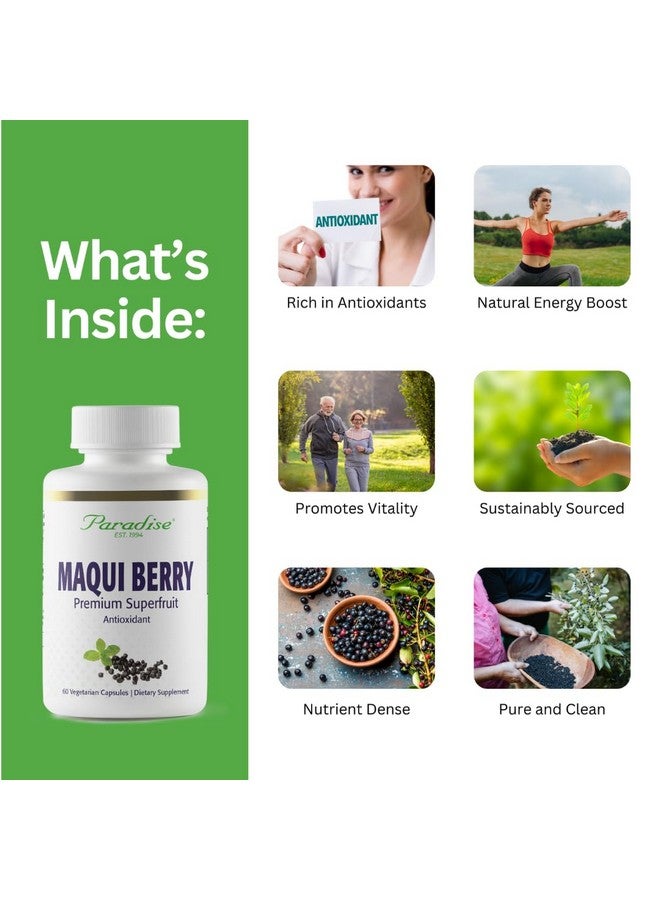 Paradise Herbs, Organic Maqui Berry Extract, 400 mg, Fresh, Freeze-Dried Concentrate for Superior Potency, Non-GMO, Vegan, 60 Capsules - Image 2