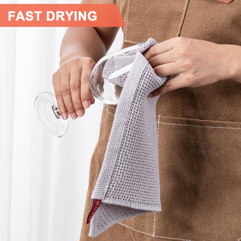 Boomiboo 6-Pack Kitchen Dish Cloths  100% Cotton Waffle Weave  Ultra Soft Absorbent  Quick Drying Dish Towels  12X12 Inches Light Grey - Image 4