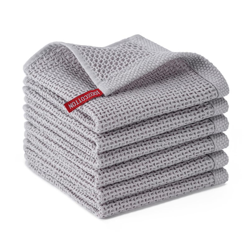 Boomiboo 6-Pack Kitchen Dish Cloths  100% Cotton Waffle Weave  Ultra Soft Absorbent  Quick Drying Dish Towels  12X12 Inches Light Grey - Image 1