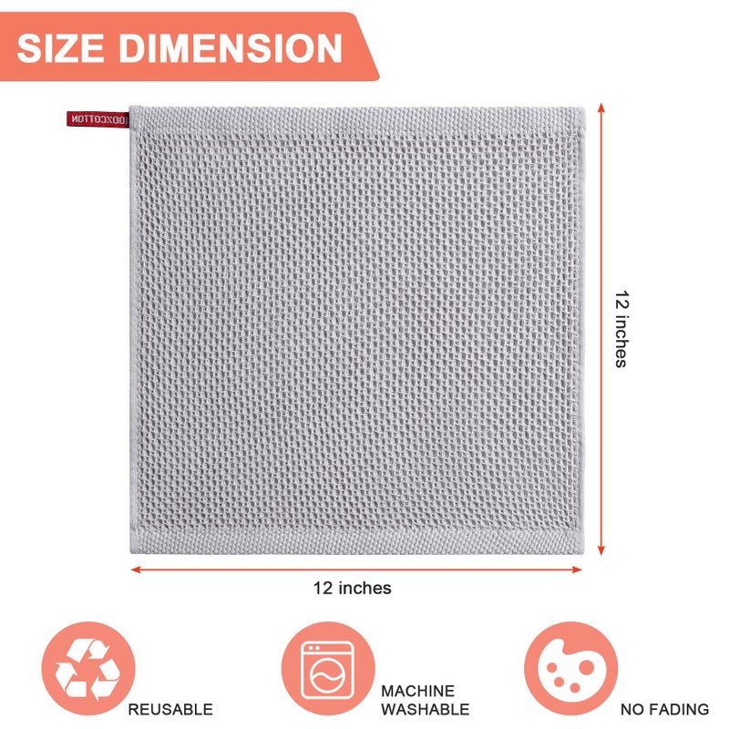 Boomiboo 6-Pack Kitchen Dish Cloths  100% Cotton Waffle Weave  Ultra Soft Absorbent  Quick Drying Dish Towels  12X12 Inches Light Grey - Image 2