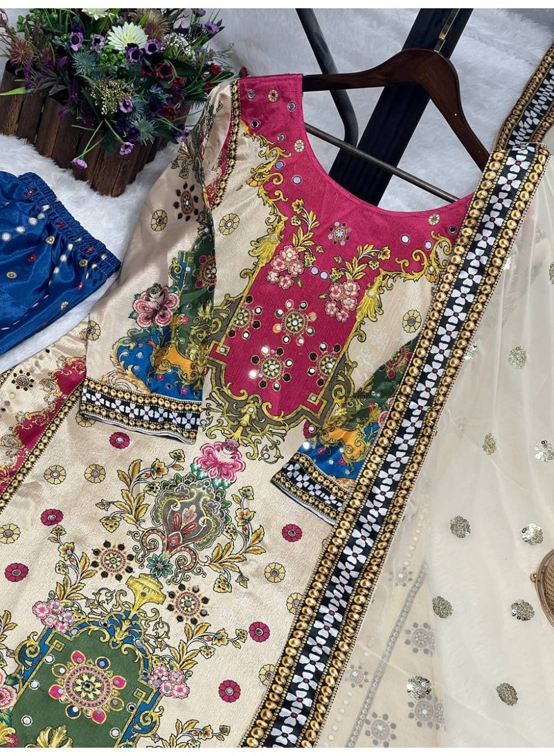 Super Asian Premium Pure Chinnon Silk Suit Set for Women with Real Mirror Hand Work & Heavy Embroidered Dupatta – Fully Stitched - Image 4