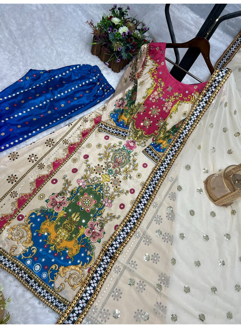 Super Asian Premium Pure Chinnon Silk Suit Set for Women with Real Mirror Hand Work & Heavy Embroidered Dupatta – Fully Stitched - Image 3