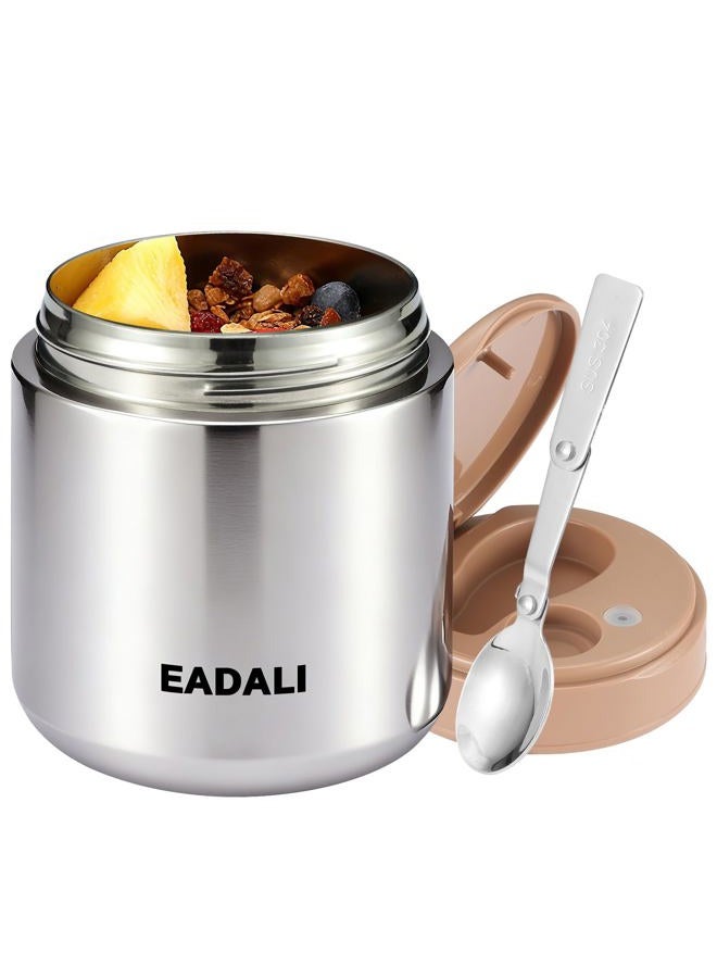 Eadali 15.2 oz Kids Insulated Food Jar – 316 Stainless Steel Thermo Lunch Container with Handle & Foldable Spoon, Leak-Proof BPA-Free Lunch Box for School Office - Image 1