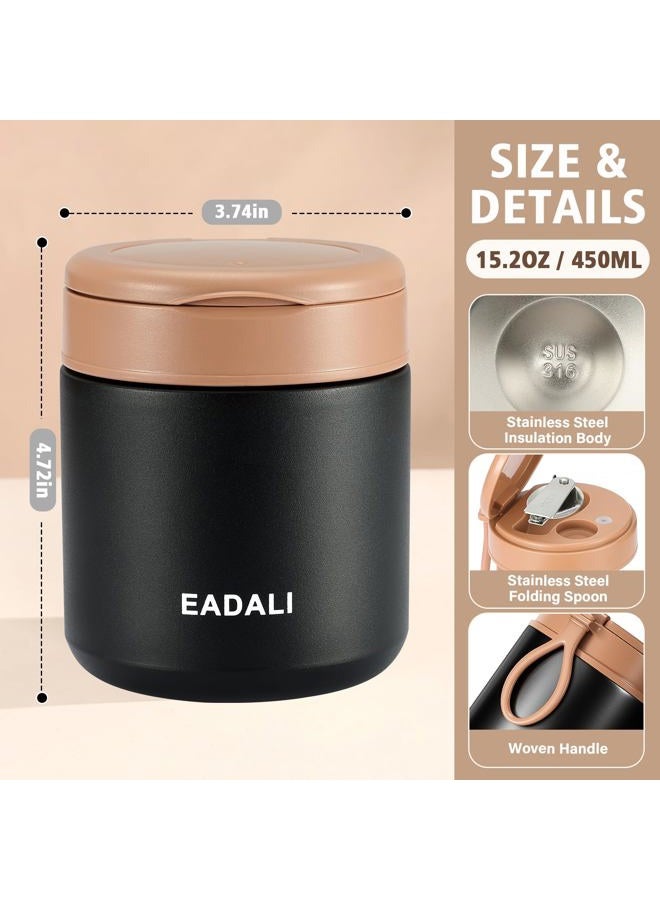 Eadali 15.2 oz Kids Insulated Food Jar – 316 Stainless Steel Thermo Lunch Container with Handle & Foldable Spoon, Leak-Proof BPA-Free Lunch Box for School Office - Image 4