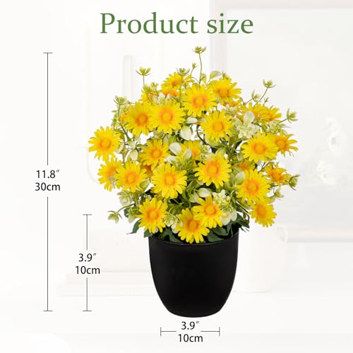 DILATATA Artificial Daisy Flowers in Pot 12 Inch Fake Flowers Silk Daisy Arrangement Faux Plant Flower Decor for Spring Home Decor Table Centerpiece Garden Porch Window Yellow - Image 3