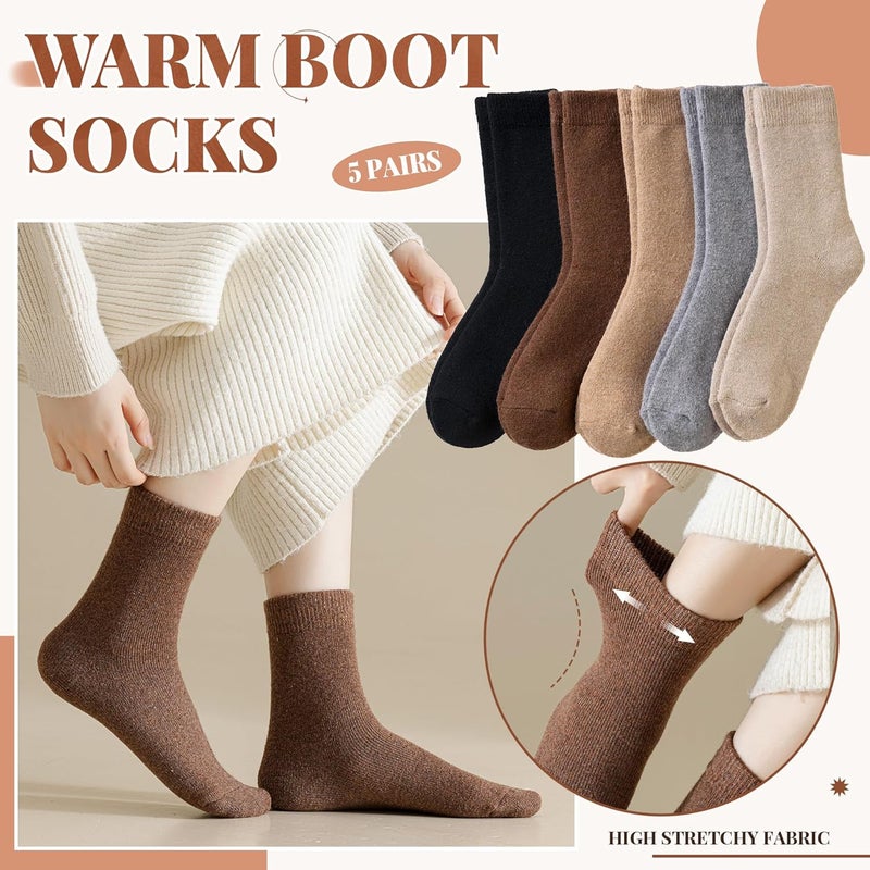Velice Wool Socks for Women Merino Wool Boot Hiking Thick Thermal Warm Winter Crew Cushion Cozy Work Socks 5 Pairs - Image 3
