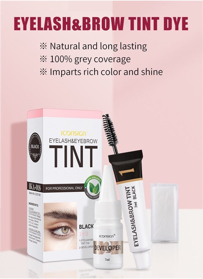 ICONSIGN - Eyelash Eyebrow Tint Dye Kit, 2-In-1 Eyelash and Eyebrow, Semi Permanent Eyebrow Dye Cream 7ML - Black - Image 1