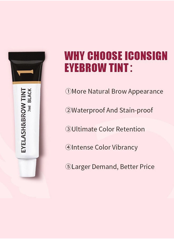 ICONSIGN - Eyelash Eyebrow Tint Dye Kit, 2-In-1 Eyelash and Eyebrow, Semi Permanent Eyebrow Dye Cream 7ML - Black - Image 1
