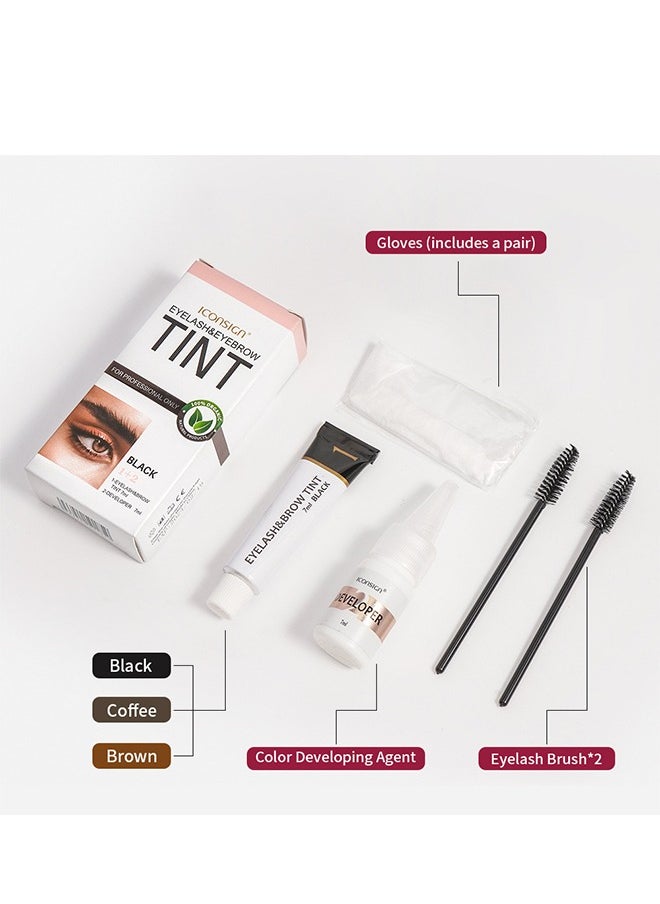 ICONSIGN - Eyelash Eyebrow Tint Dye Kit, 2-In-1 Eyelash and Eyebrow, Semi Permanent Eyebrow Dye Cream 7ML - Black - Image 1