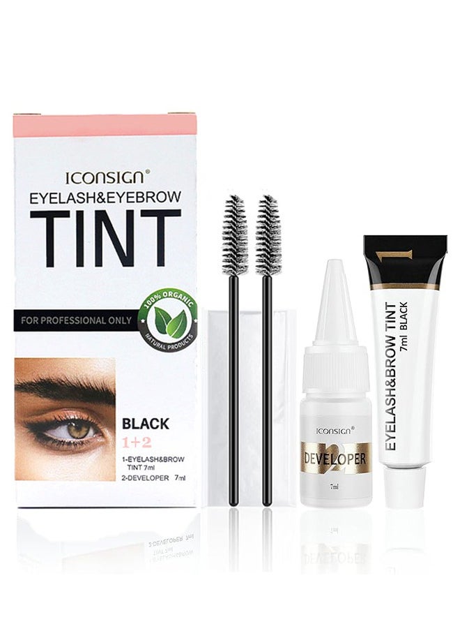 ICONSIGN - Eyelash Eyebrow Tint Dye Kit, 2-In-1 Eyelash and Eyebrow, Semi Permanent Eyebrow Dye Cream 7ML - Black - Image 1