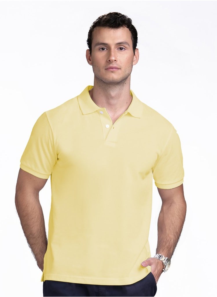 LOUD UNIVERSE - Mens Yellow Plain Cotton Pique Summer Fabric Mens Polo Shirt - Image 1
