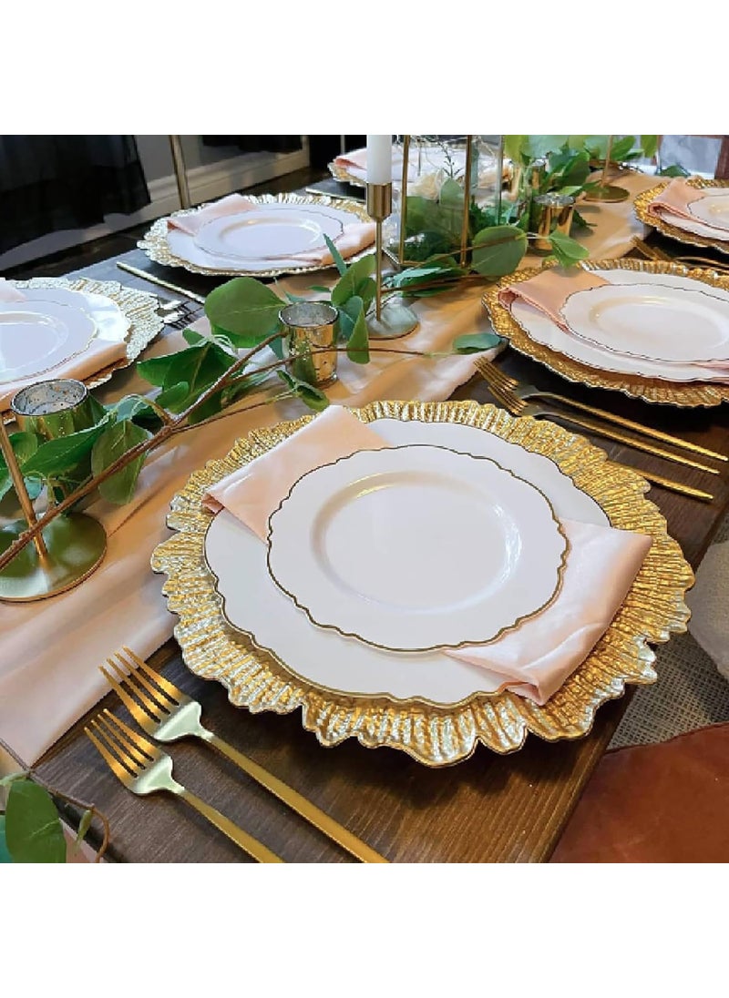 WUWEOT WUWEOT 12 Pack 13 Gold Charger Plates Plate Chargers with Flora Reef Design Plastic Round Ruffled Rim Dinner Charger Plates for Dinner Wedding Party Decoration  - Image 5