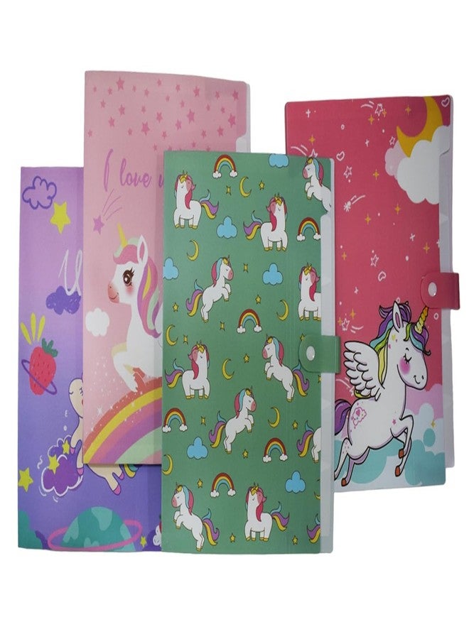 JERN Unicorn Theme File Folder with Button Lock_Pack of 4 Pcs SpaceTheme Certificates Holder with 6 Pockets Office Documents File Expandable Folders for Documents File Organizer Bag - Image 1
