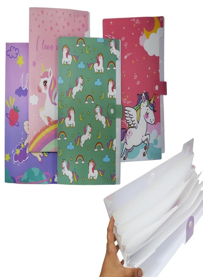JERN Unicorn Theme File Folder with Button Lock_Pack of 4 Pcs SpaceTheme Certificates Holder with 6 Pockets Office Documents File Expandable Folders for Documents File Organizer Bag - Image 2