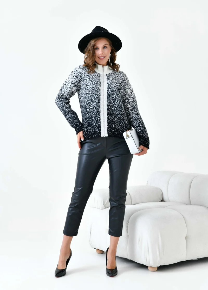 Garmi Women's Zipper Detail Cardigan Ecru Black