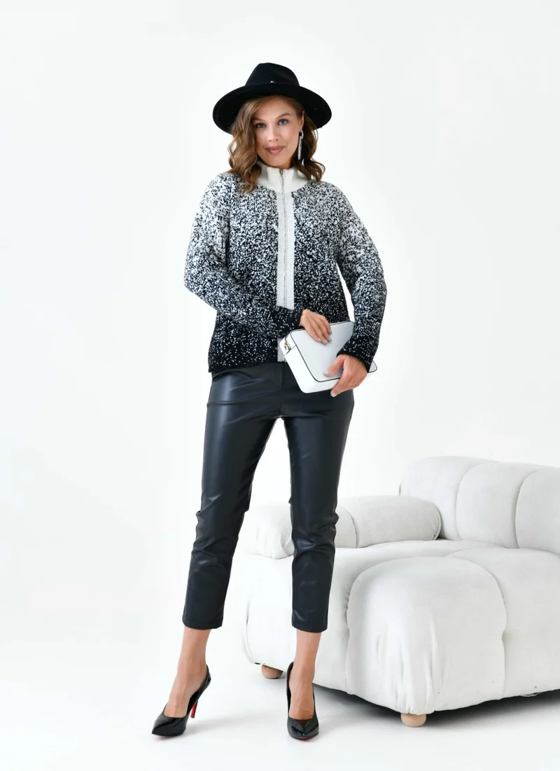Garmi Women's Zipper Detail Cardigan Ecru Black