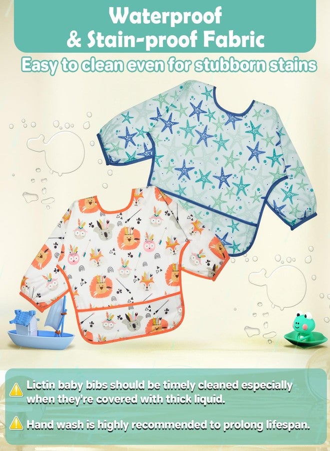 Lictin 5 Pack Long Sleeve Bibs - Waterproof Toddler Bibs, Sleeved Baby Feeding Bibs for Boy, 0-24 Months, Neutral Baby Smock for Eating, Reusable Infant Bibs for Feeding, Teething or Weaning - Image 4