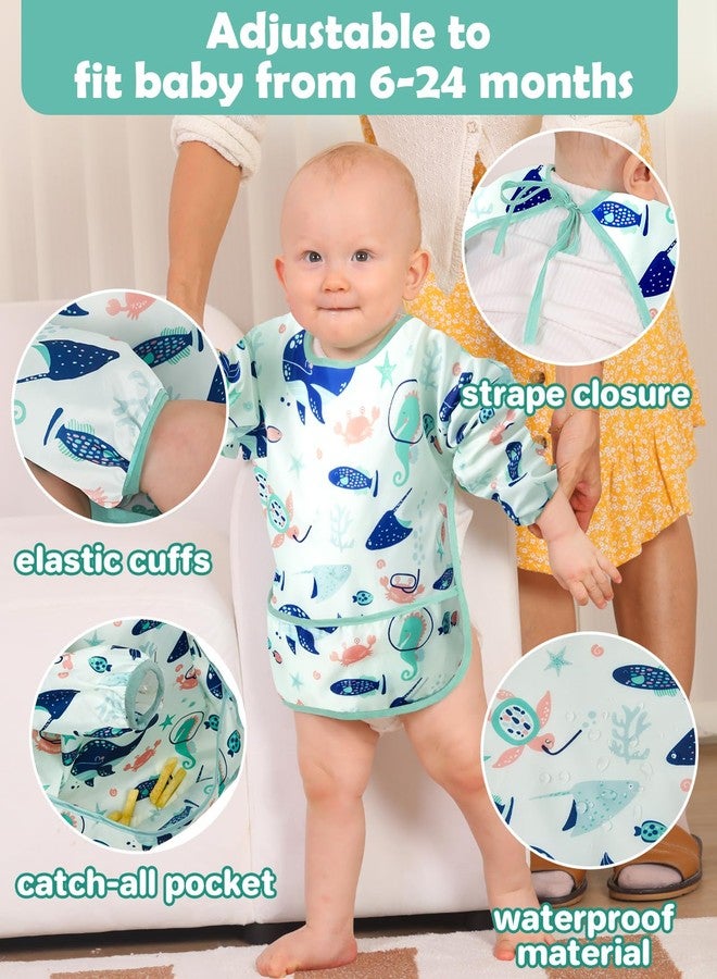 Lictin 5 Pack Long Sleeve Bibs - Waterproof Toddler Bibs, Sleeved Baby Feeding Bibs for Boy, 0-24 Months, Neutral Baby Smock for Eating, Reusable Infant Bibs for Feeding, Teething or Weaning - Image 5
