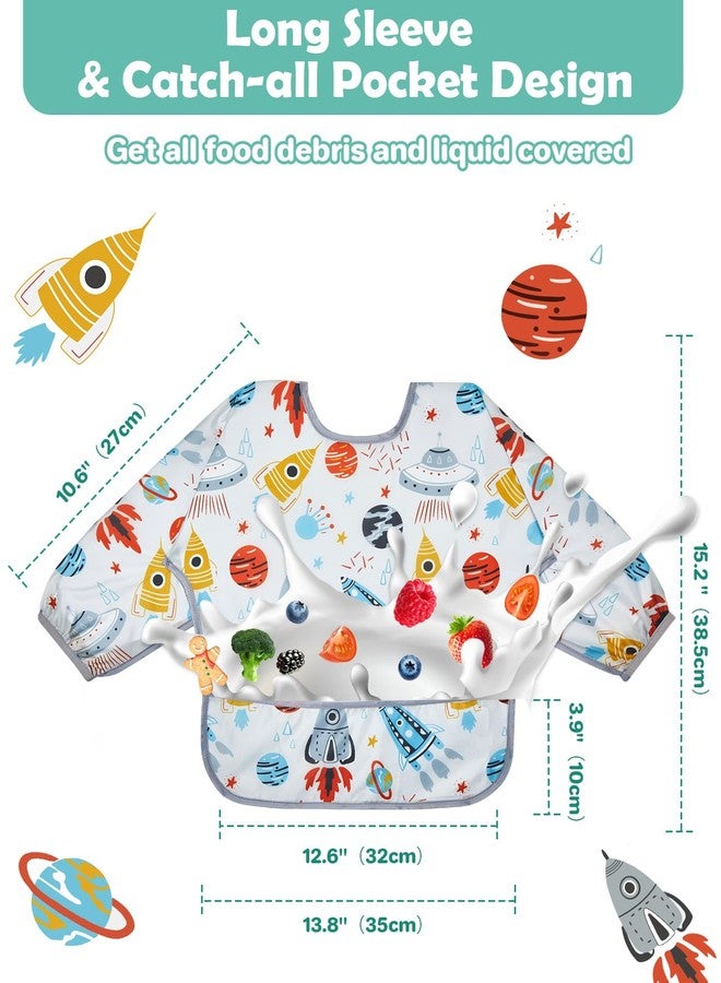 Lictin 5 Pack Long Sleeve Bibs - Waterproof Toddler Bibs, Sleeved Baby Feeding Bibs for Boy, 0-24 Months, Neutral Baby Smock for Eating, Reusable Infant Bibs for Feeding, Teething or Weaning - Image 3