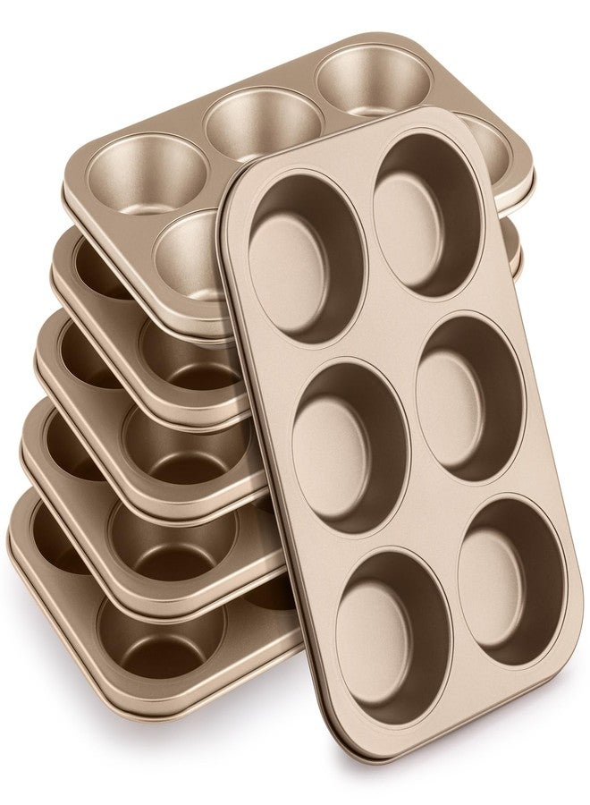 Blushtier 6 Pack Jumbo Nonstick Muffin Baking Pan Muffin Tins Heavy Duty Cupcake Tin Gold Carbon Steel Cup Cake Tray for Baking Cupcakes, Dishwasher Safe Small Muffins Tarts - Image 1