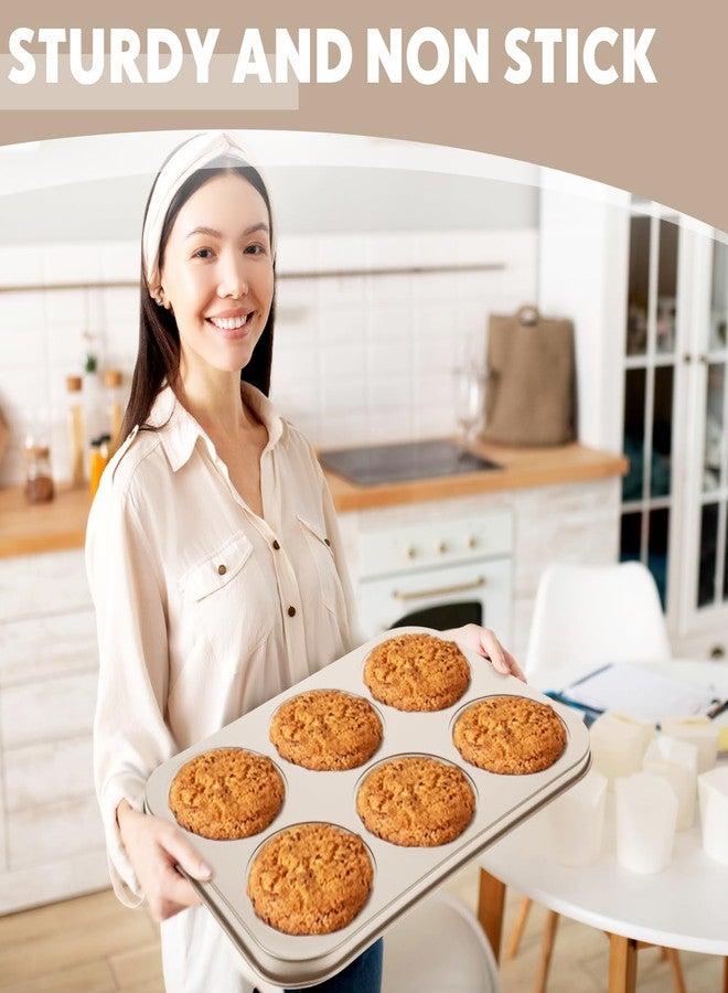 Blushtier 6 Pack Jumbo Nonstick Muffin Baking Pan Muffin Tins Heavy Duty Cupcake Tin Gold Carbon Steel Cup Cake Tray for Baking Cupcakes, Dishwasher Safe Small Muffins Tarts - Image 5