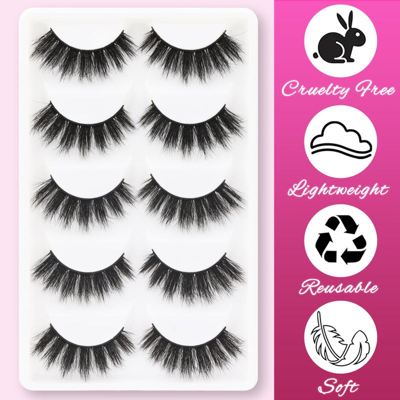 Veleasha Lashes 5D Faux Mink Lashes 100% Handmade Luxurious Volume Fake Eyelashes Lightweight Fluffy False Eyelashes 5 Pairs Pack (801) - Image 4