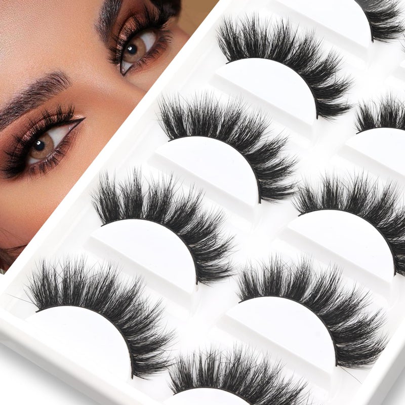 Veleasha Lashes 5D Faux Mink Lashes 100% Handmade Luxurious Volume Fake Eyelashes Lightweight Fluffy False Eyelashes 5 Pairs Pack (801) - Image 1