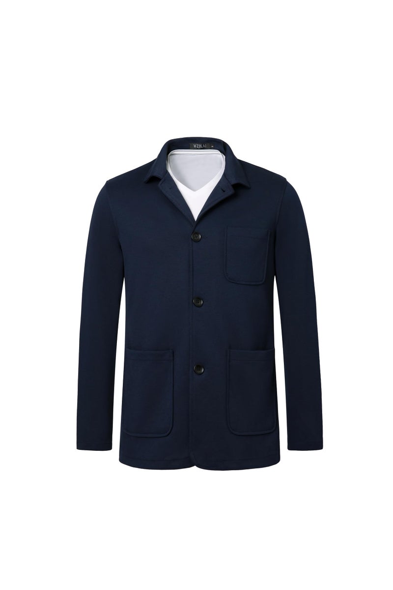 WZIKAI Men's Casual Sport Coat Jacket Regular Fit Lightweight Suit Jacket for Men Navy Blue XL - Image 3