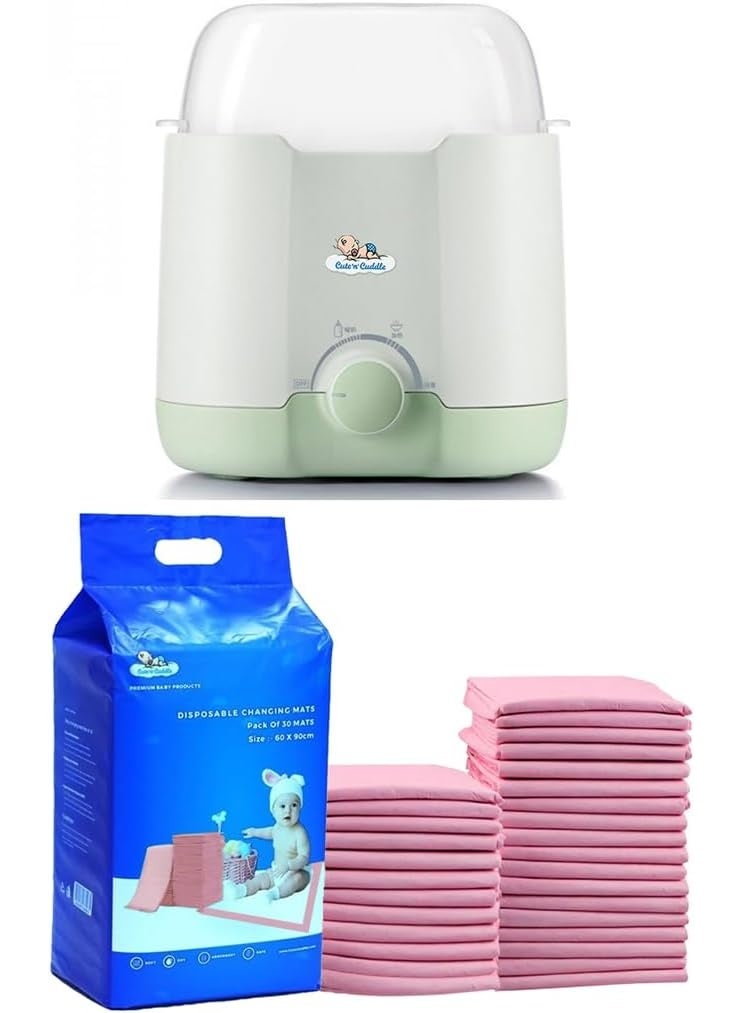 Cute 'n' Cuddle Electric Portable Baby Milk Warmer with Cute 'n' Cuddle Disposable Changing Mats (240 Pack, 60x90cm,Pink) Fast Bottle Warmer for Breast Milk & Water Ultra-Absorbent Waterproof Diaper Liner For Travel. - Image 1