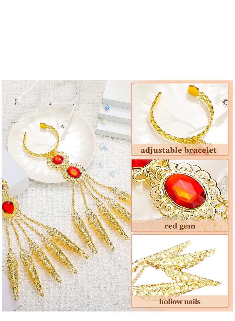 KASTWAVE Lady Cosplay Belly Dance Jewelry Coin Veil Sets Halloween Carnival Play Accessories Egyptian Gold Bracelets with Finger Nails Gypsy Egyptian Bracelet for Halloween Costume - Image 3