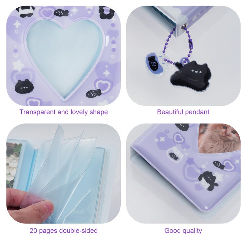 Yymobt 2 Pieces Photocard Binder Album, Mini Photo Album Kpop, 3 Inch Kpop Love Heart Hollow Photocard Binder, Mini Photo Card Book Holder for Collecting With Pendant DIY Keychian 40 Pockets - Image 3